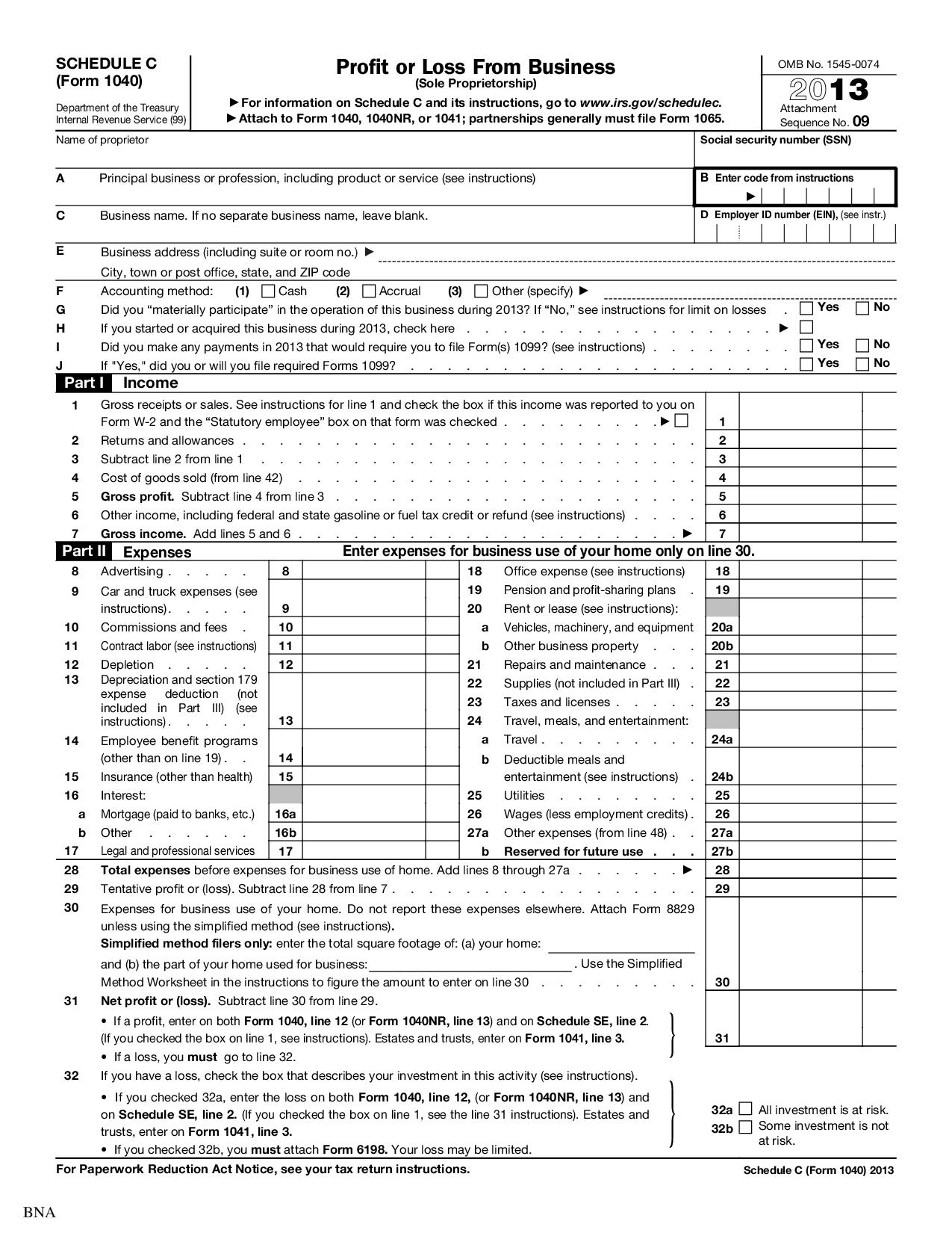 1040 U.S. Individual Income Tax Return with Schedule C1275 x 1650