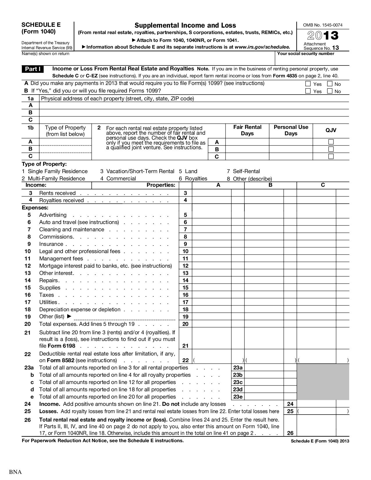 schedule e tax form